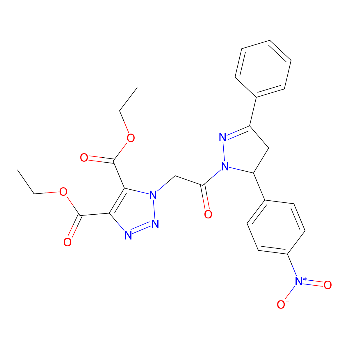 diethyl 1-{2-[5-(4-nitrophenyl)-3-phenyl-4,5-dihydro-1H-pyrazol-1-yl]-2-oxoethyl}-1H-1,2,3-triazole-4,5-dicarboxylate molecular structure, CAS 438228-63-8