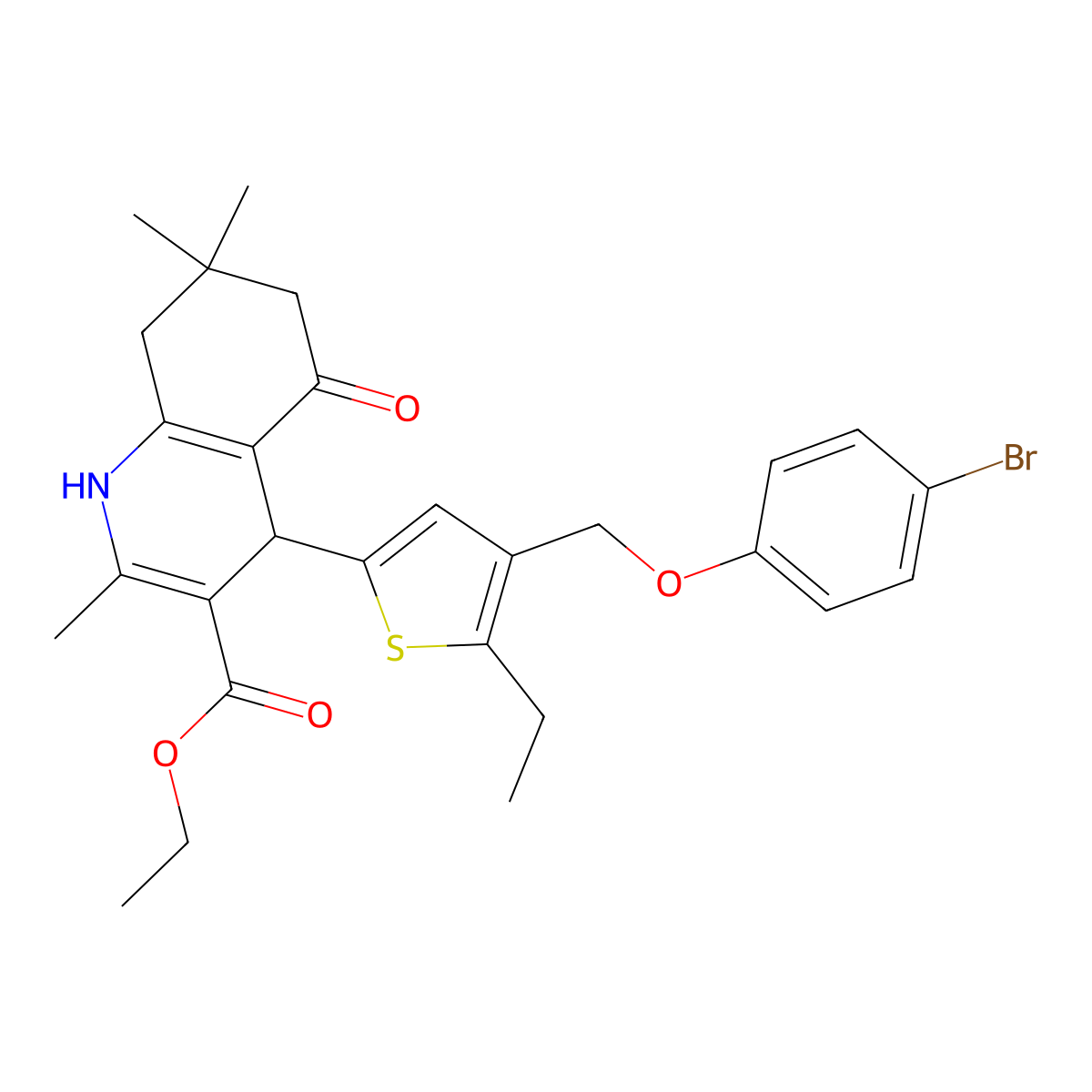 Ethyl 4-{4-[(4-bromophenoxy)methyl]-5-ethyl-2-thienyl}-2,7,7-trimethyl-5-oxo-1,4,5,6,7,8-hexahydro-3-quinolinecarboxylate molecular structure, CAS 438228-81-0