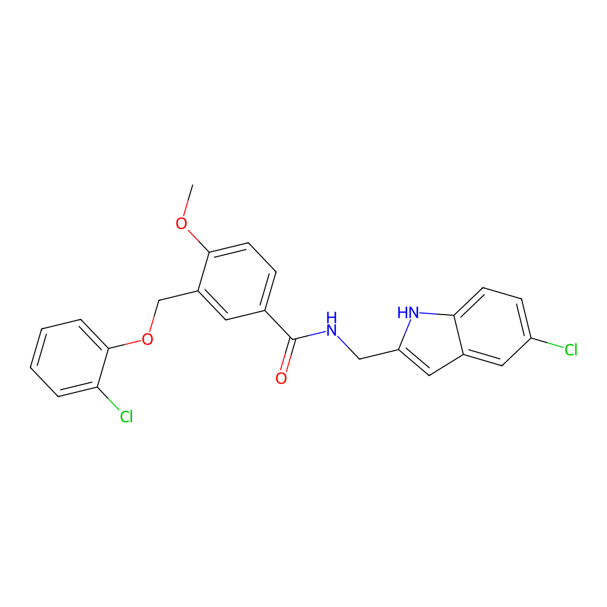 N-[(5-chloro-1H-indol-2-yl)methyl]-3-[(2-chlorophenoxy)methyl]-4-methoxybenzamide molecular structure, CAS 438228-83-2