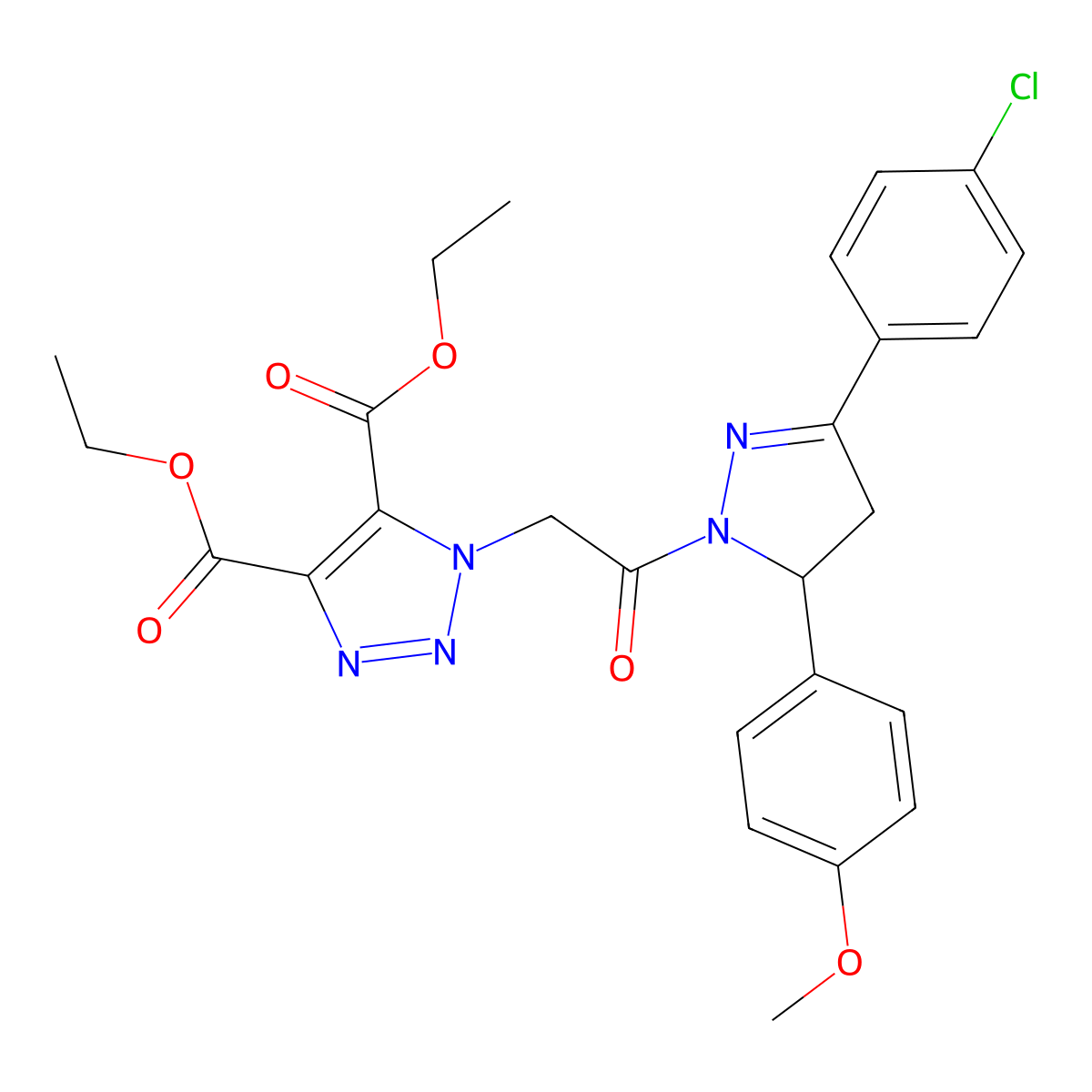 diethyl 1-{2-[3-(4-chlorophenyl)-5-(4-methoxyphenyl)-4,5-dihydro-1H-pyrazol-1-yl]-2-oxoethyl}-1H-1,2,3-triazole-4,5-dicarboxylate molecular structure, CAS 438228-89-8