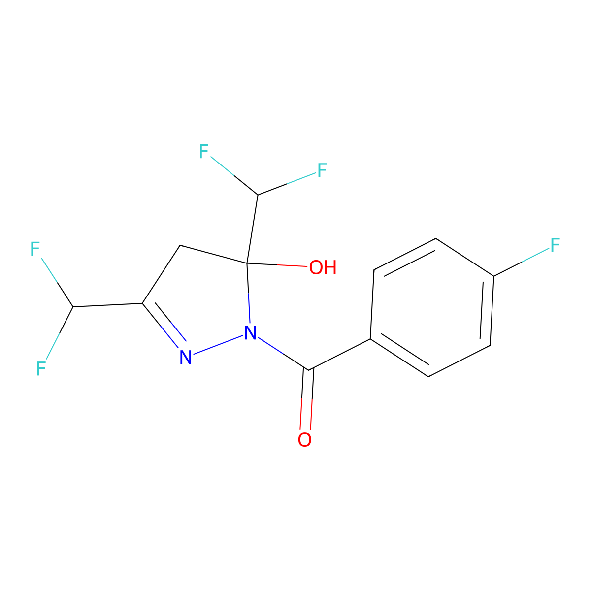 [3,5-bis(difluoromethyl)-5-hydroxy-4H-pyrazol-1-yl]-(4-fluorophenyl)methanone molecular structure, CAS 438228-94-5