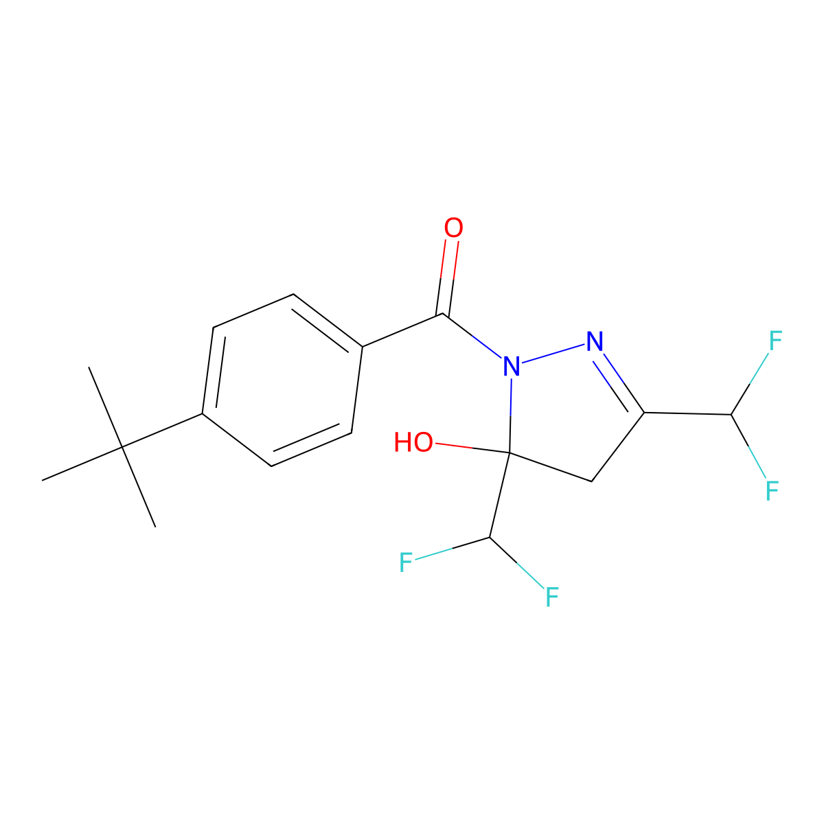 [3,5-bis(difluoromethyl)-5-hydroxy-4H-pyrazol-1-yl]-(4-tert-butylphenyl)methanone molecular structure, CAS 438229-05-1
