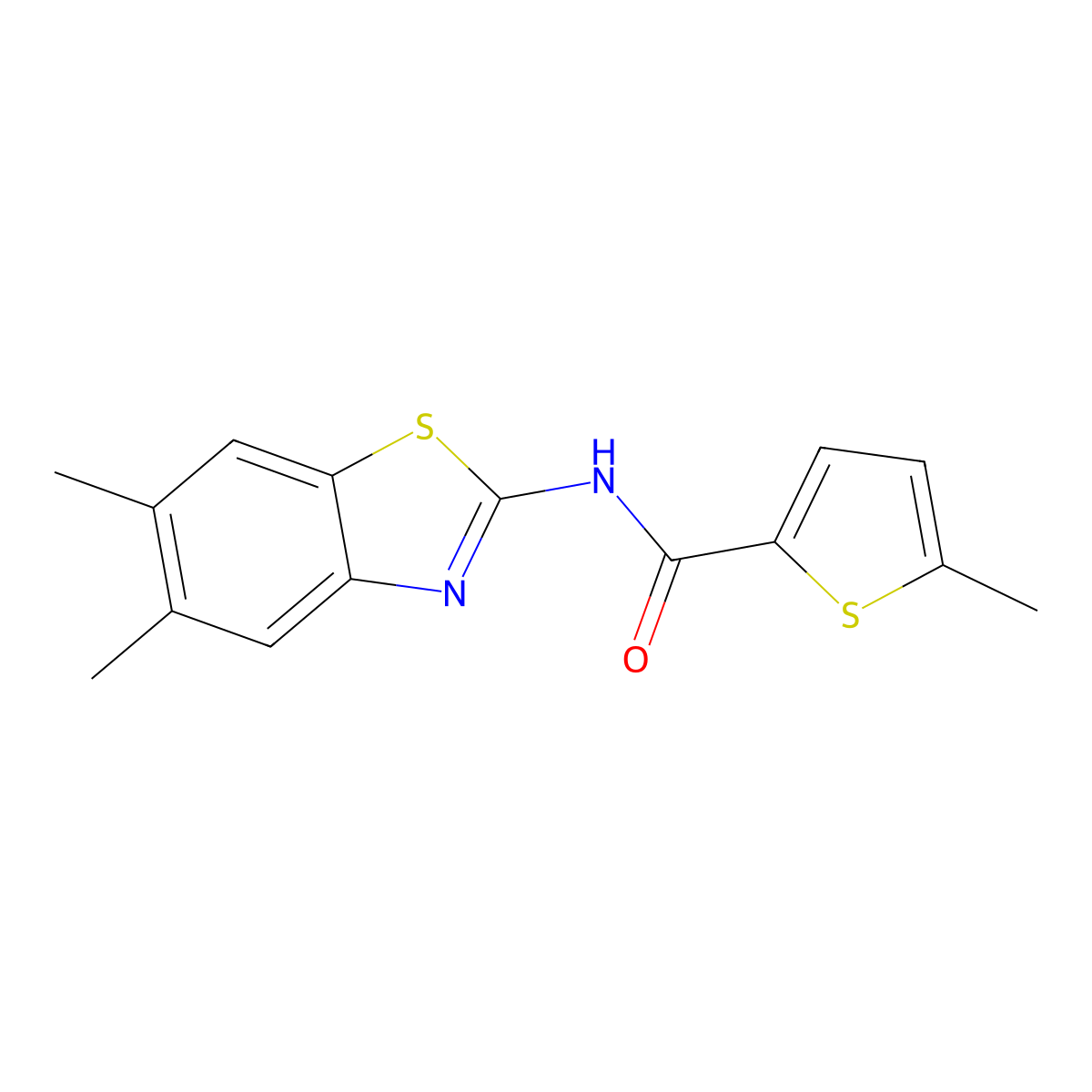N-(5,6-dimethyl-1,3-benzothiazol-2-yl)-5-methylthiophene-2-carboxamide molecular structure, CAS 438229-09-5
