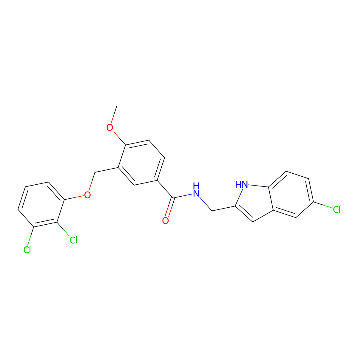 N-[(5-chloro-1H-indol-2-yl)methyl]-3-[(2,3-dichlorophenoxy)methyl]-4-methoxybenzamide molecular structure, CAS 438229-10-8