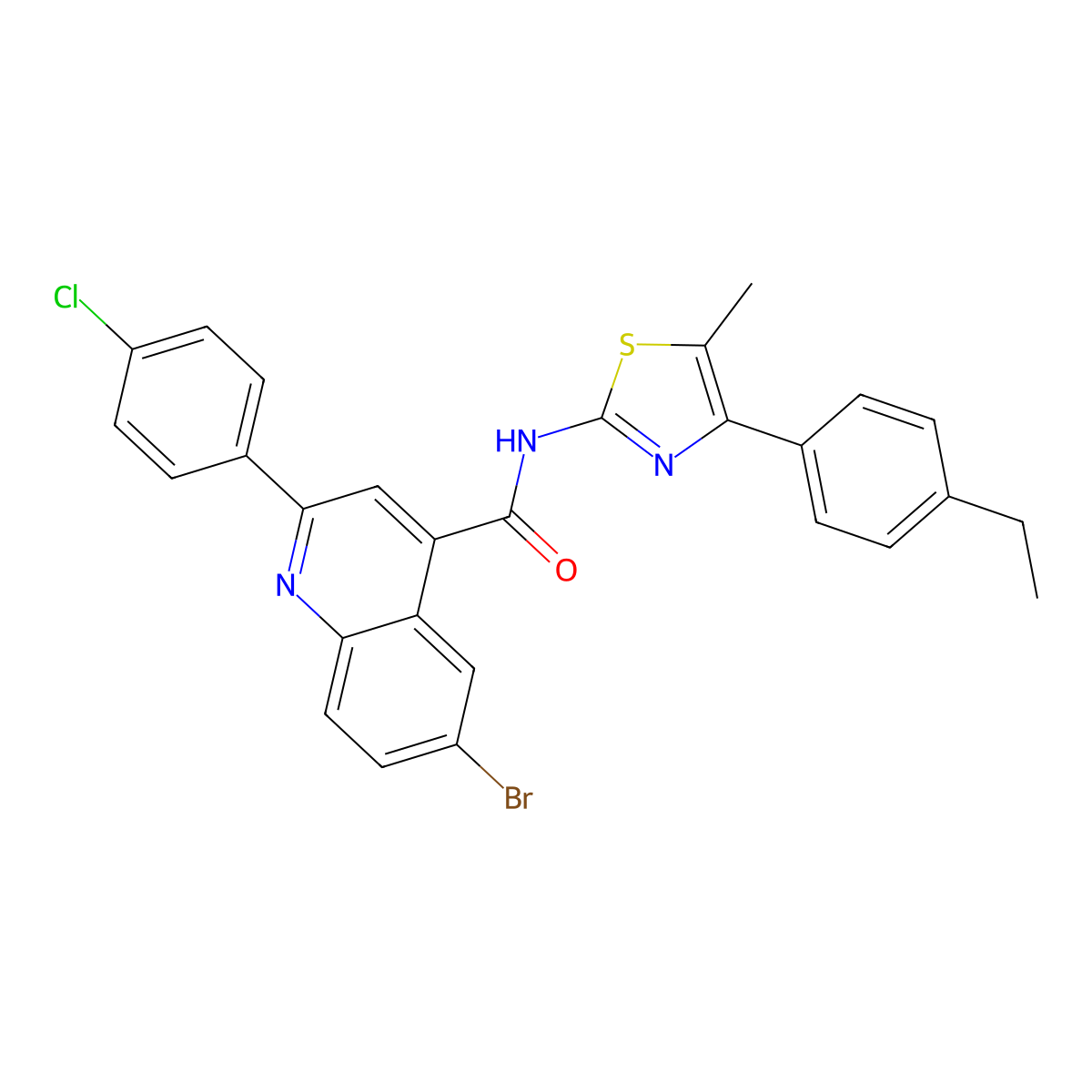 6-bromo-2-(4-chlorophenyl)-N-[4-(4-ethylphenyl)-5-methyl-1,3-thiazol-2-yl]quinoline-4-carboxamide molecular structure, CAS 438229-16-4