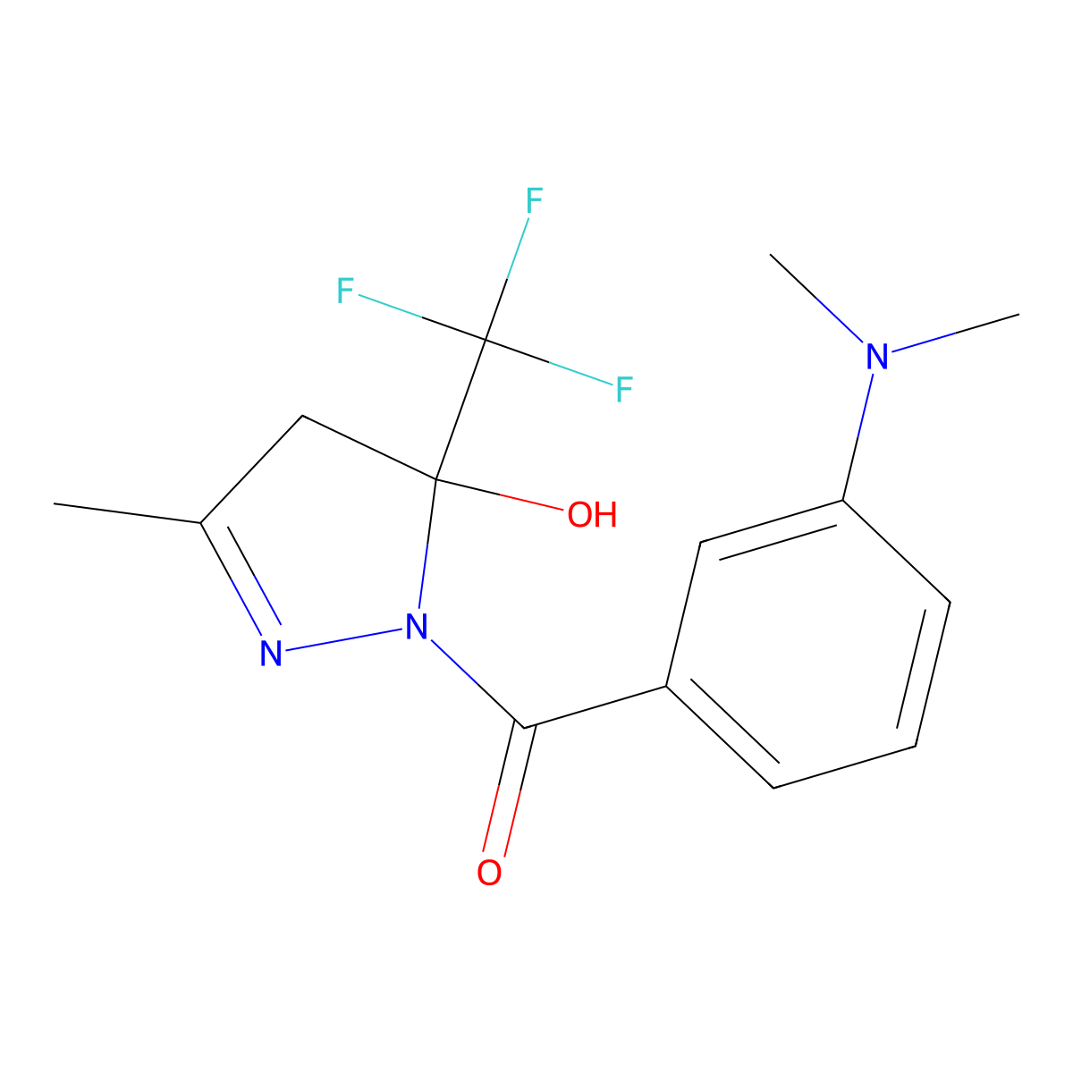 [3-(dimethylamino)phenyl]-[5-hydroxy-3-methyl-5-(trifluoromethyl)-4H-pyrazol-1-yl]methanone molecular structure, CAS 438229-26-6