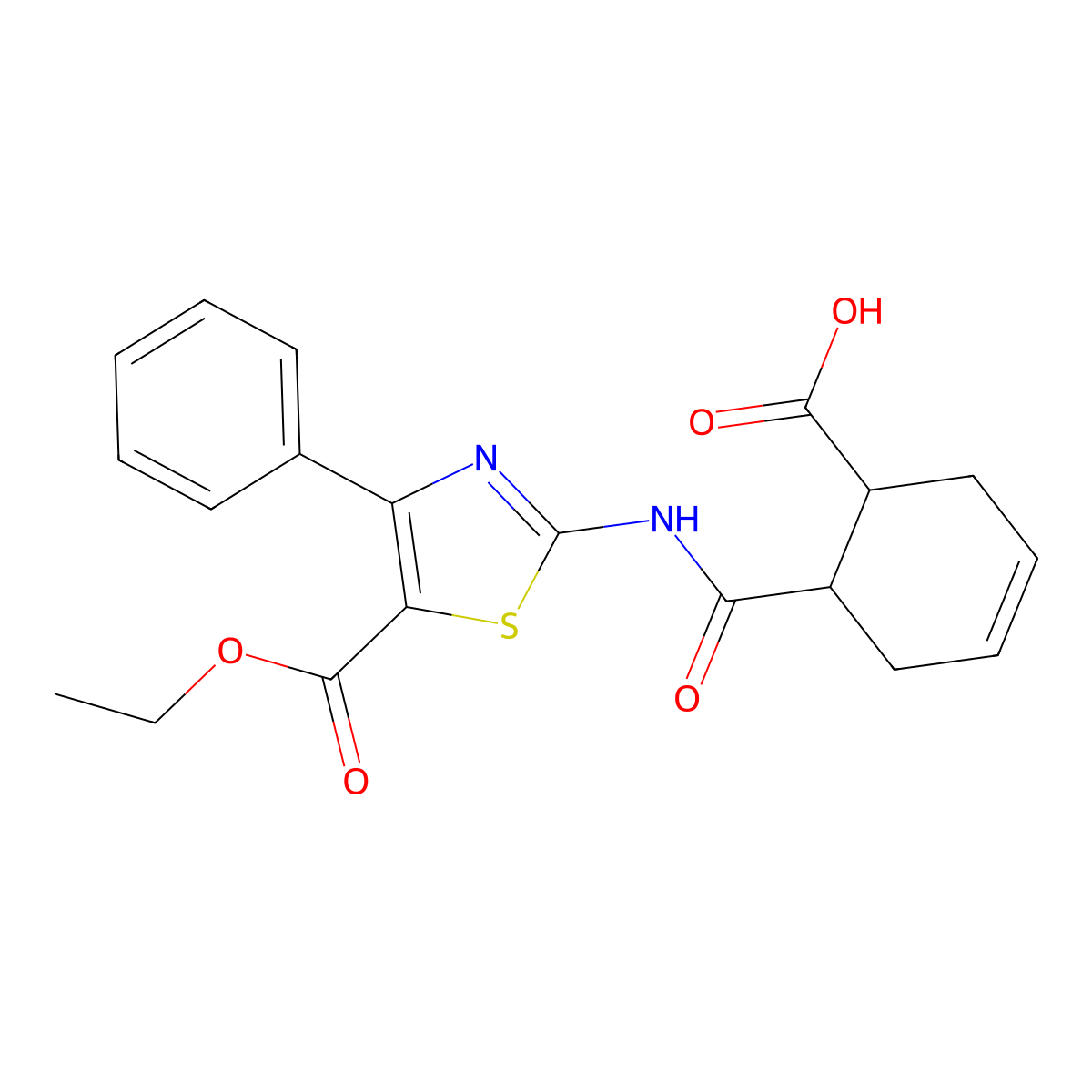 6-{[5-(Ethoxycarbonyl)-4-phenyl-1,3-thiazol-2-yl]carbamoyl}cyclohex-3-ene-1-carboxylic acid molecular structure, CAS 438229-27-7