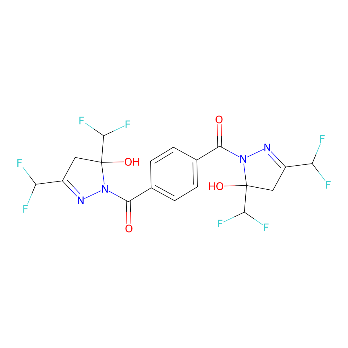 [4-[3,5-bis(difluoromethyl)-5-hydroxy-4H-pyrazole-1-carbonyl]phenyl]-[3,5-bis(difluoromethyl)-5-hydroxy-4H-pyrazol-1-yl]methanone molecular structure, CAS 438229-30-2