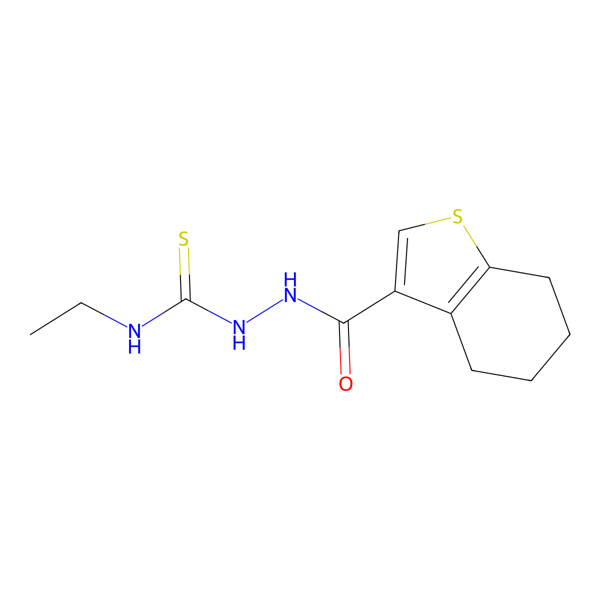 1-Ethyl-3-(4,5,6,7-tetrahydro-1-benzothiophene-3-carbonylamino)thiourea molecular structure, CAS 438229-36-8