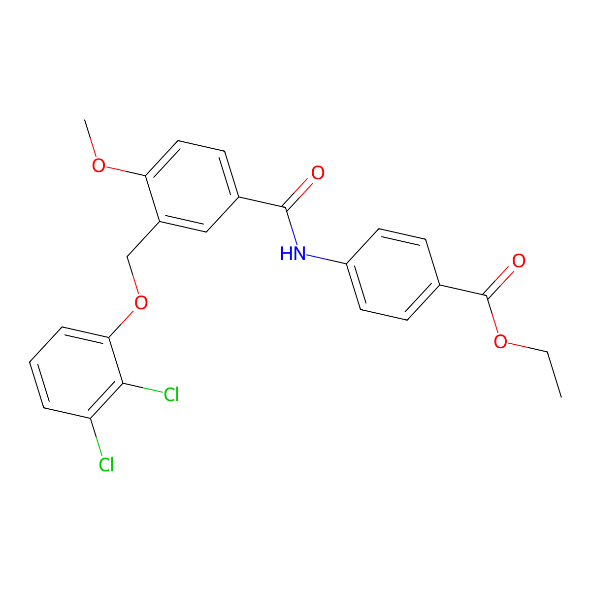 Ethyl 4-({3-[(2,3-dichlorophenoxy)methyl]-4-methoxybenzoyl}amino)benzoate molecular structure, CAS 438229-39-1