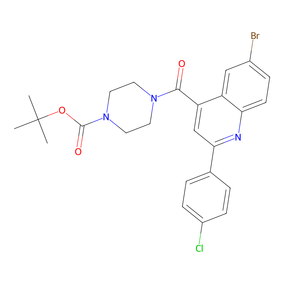 Tert-butyl 4-(6-bromo-2-(4-chlorophenyl)quinoline-4-carbonyl)piperazine-1-carboxylate molecular structure, CAS 438229-45-9