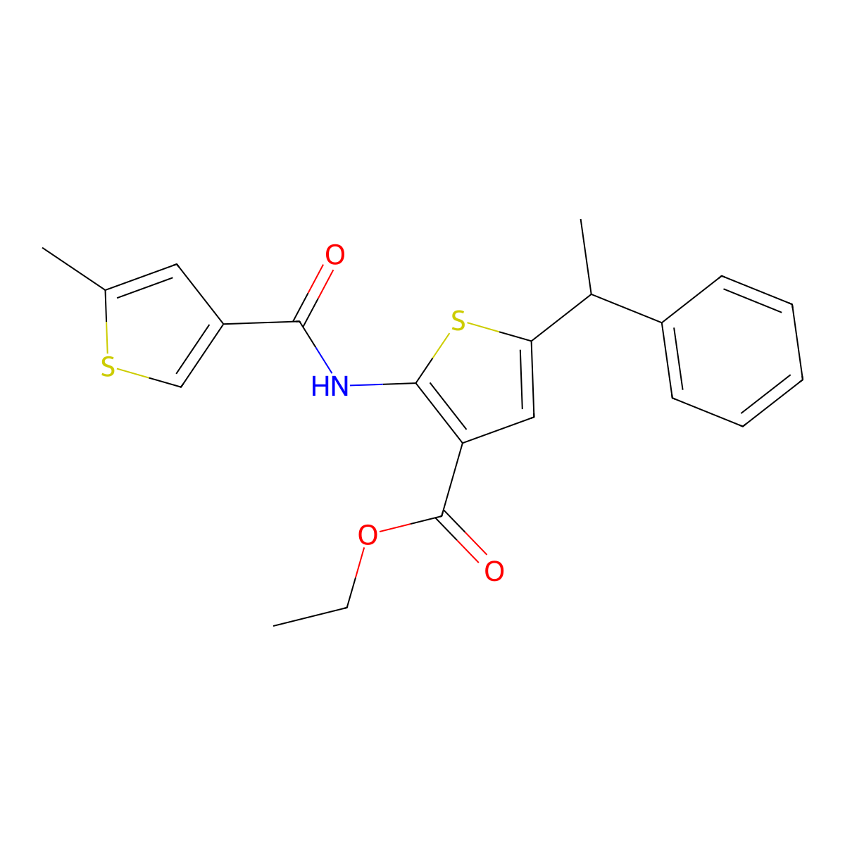 Ethyl 2-[(5-methylthiophene-3-carbonyl)amino]-5-(1-phenylethyl)thiophene-3-carboxylate molecular structure, CAS 438229-48-2