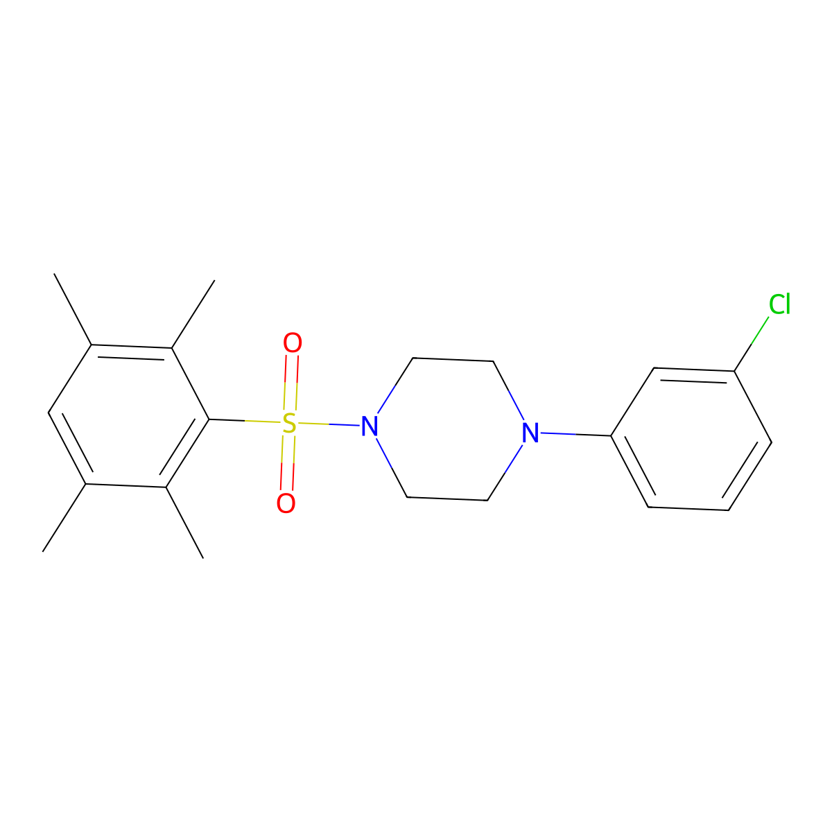 1-(3-Chlorophenyl)-4-(2,3,5,6-tetramethylbenzenesulfonyl)piperazine molecular structure, CAS 438229-54-0