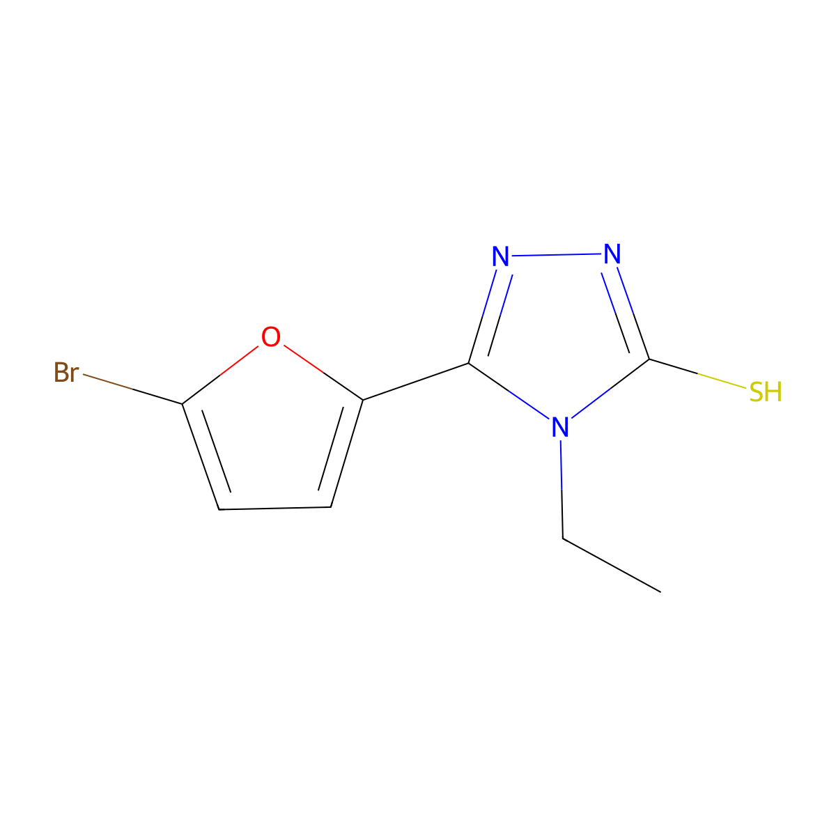 5-(5-bromo-2-furyl)-4-ethyl-4H-1,2,4-triazole-3-thiol molecular structure, CAS 438229-59-5