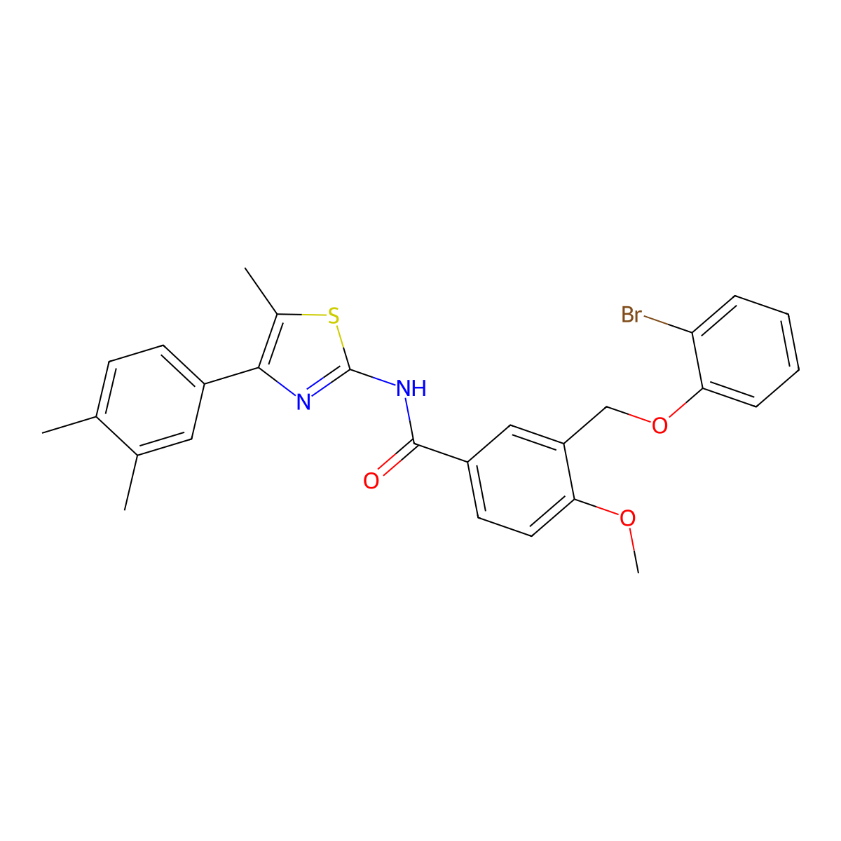 3-[(2-bromophenoxy)methyl]-N-[4-(3,4-dimethylphenyl)-5-methyl-1,3-thiazol-2-yl]-4-methoxybenzamide molecular structure, CAS 438229-74-4