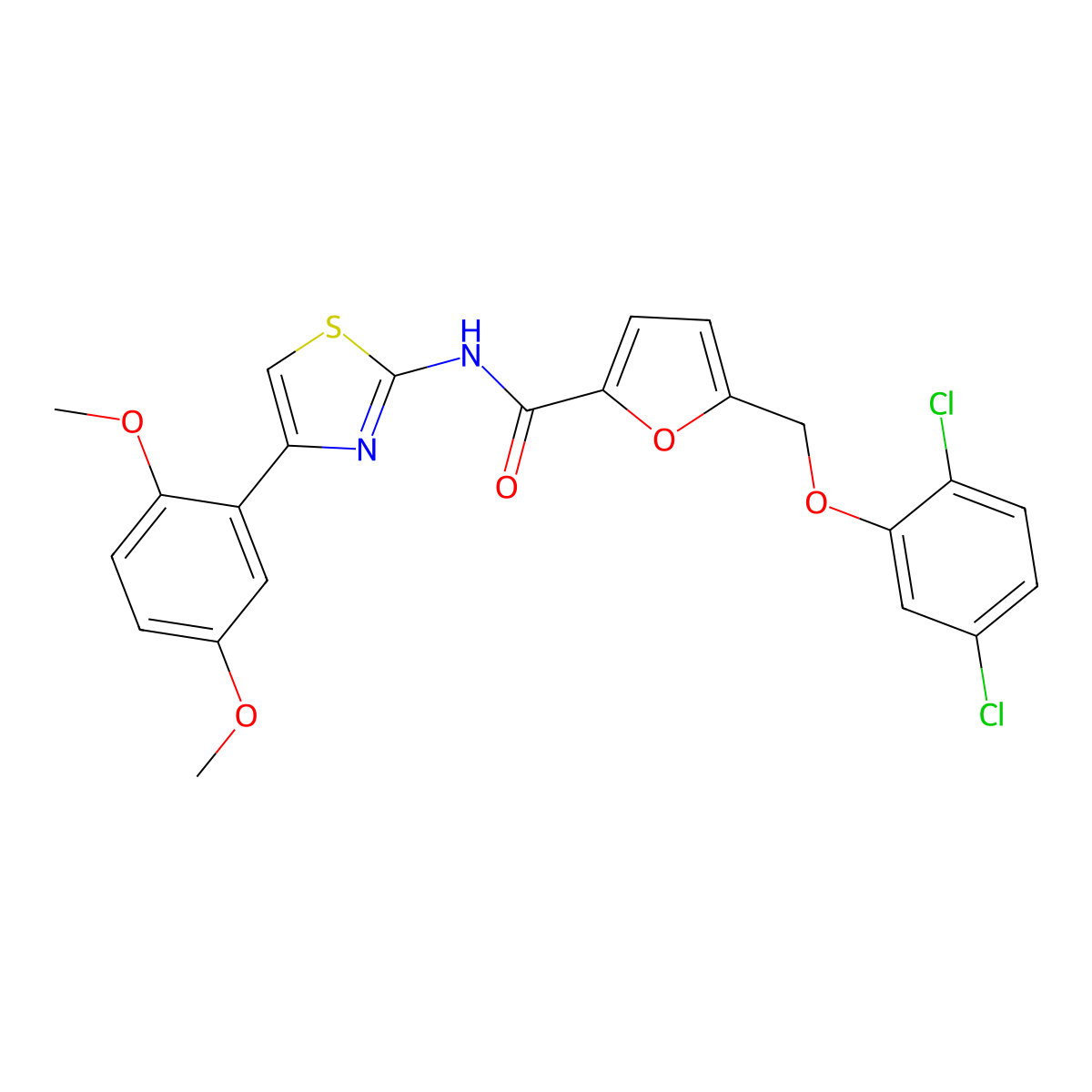 5-[(2,5-dichlorophenoxy)methyl]-N-[4-(2,5-dimethoxyphenyl)-1,3-thiazol-2-yl]furan-2-carboxamide molecular structure, CAS 438229-78-8