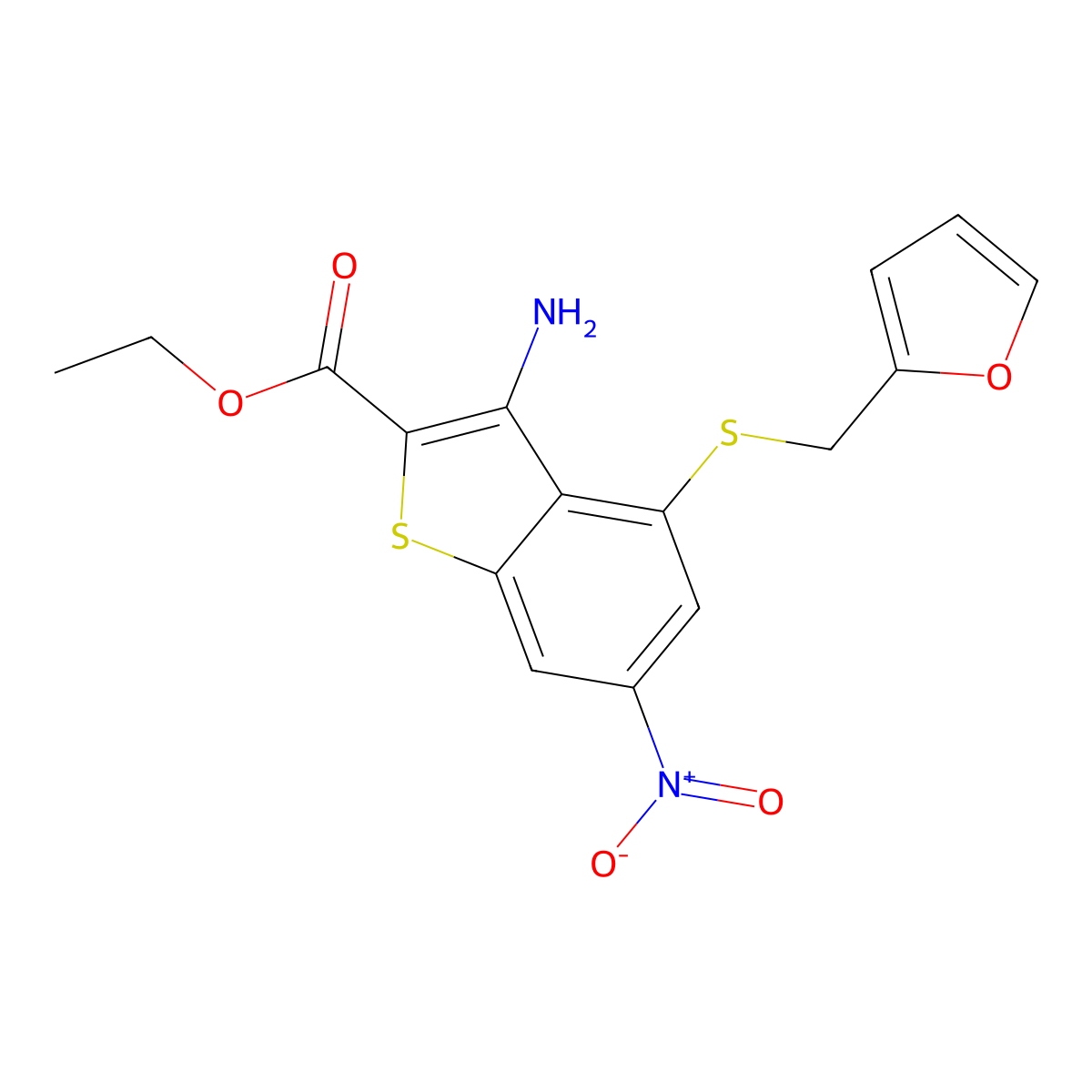 Ethyl 3-amino-4-[(2-furylmethyl)sulfanyl]-6-nitro-1-benzothiophene-2-carboxylate molecular structure, CAS 438229-88-0