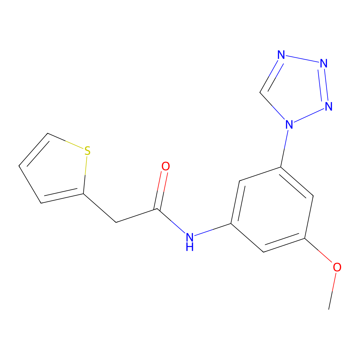 N-[3-methoxy-5-(tetrazol-1-yl)phenyl]-2-thiophen-2-ylacetamide molecular structure, CAS 438230-12-7