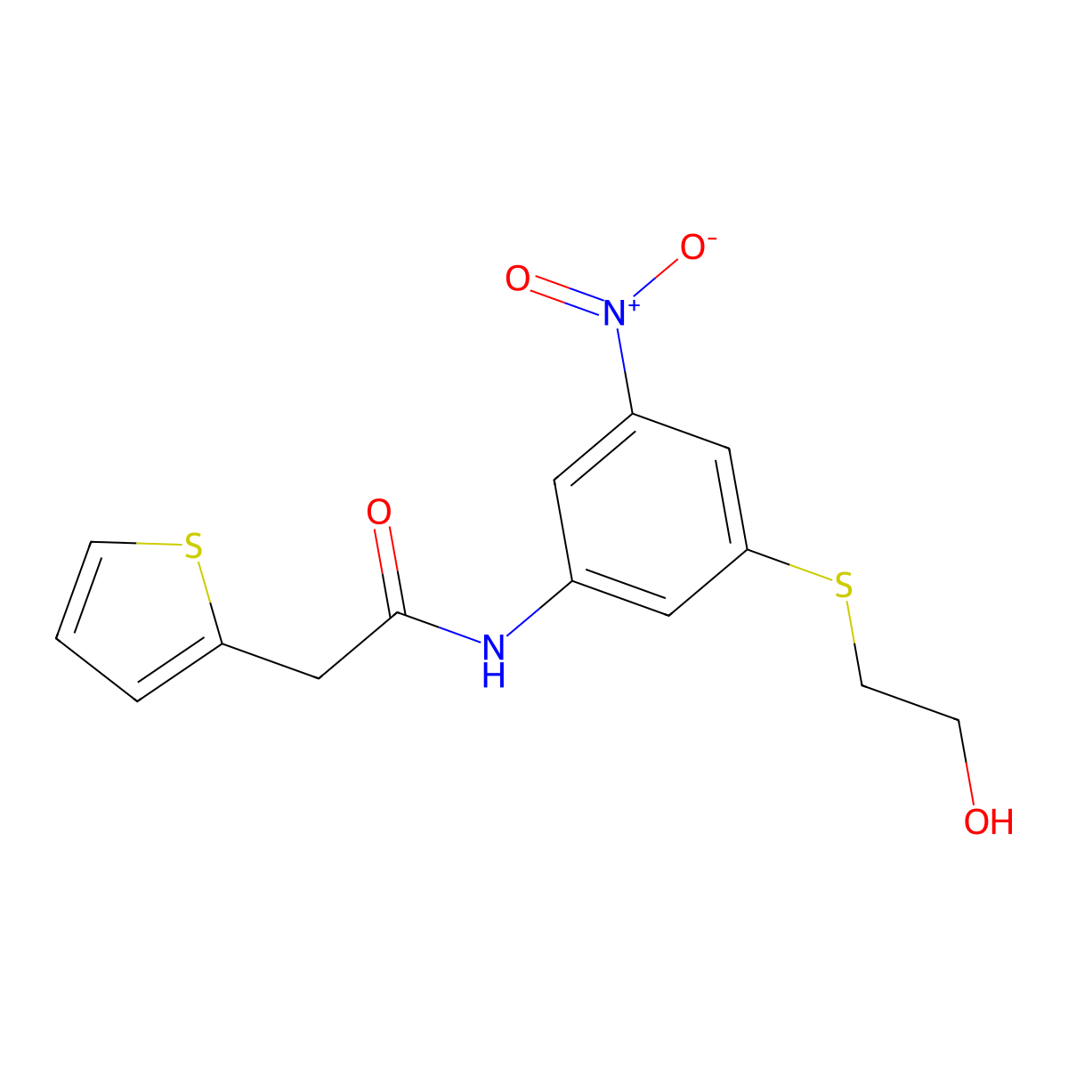 N-{3-[(2-hydroxyethyl)sulfanyl]-5-nitrophenyl}-2-(2-thienyl)acetamide molecular structure, CAS 438230-20-7