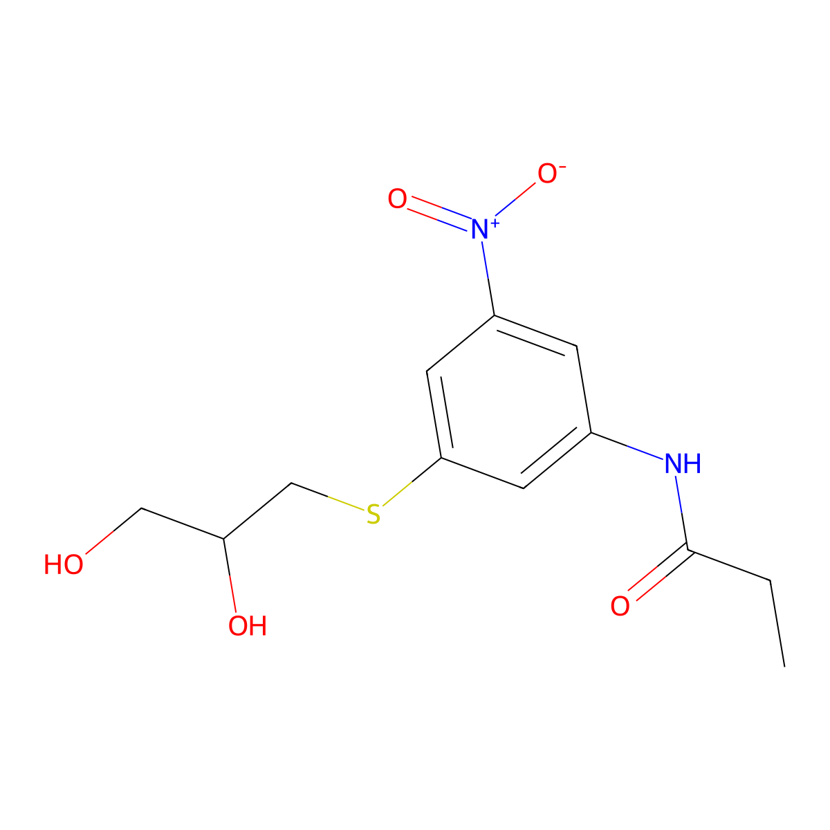 N-{3-[(2,3-dihydroxypropyl)sulfanyl]-5-nitrophenyl}propanamide molecular structure, CAS 438230-21-8