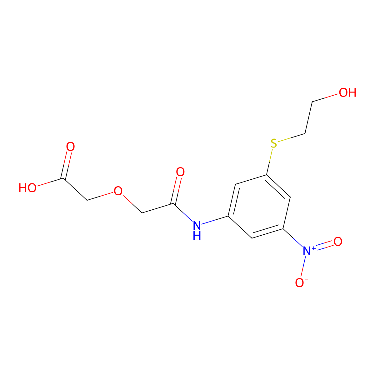 [2-({3-[(2-Hydroxyethyl)sulfanyl]-5-nitrophenyl}amino)-2-oxoethoxy]acetic acid molecular structure, CAS 438230-22-9