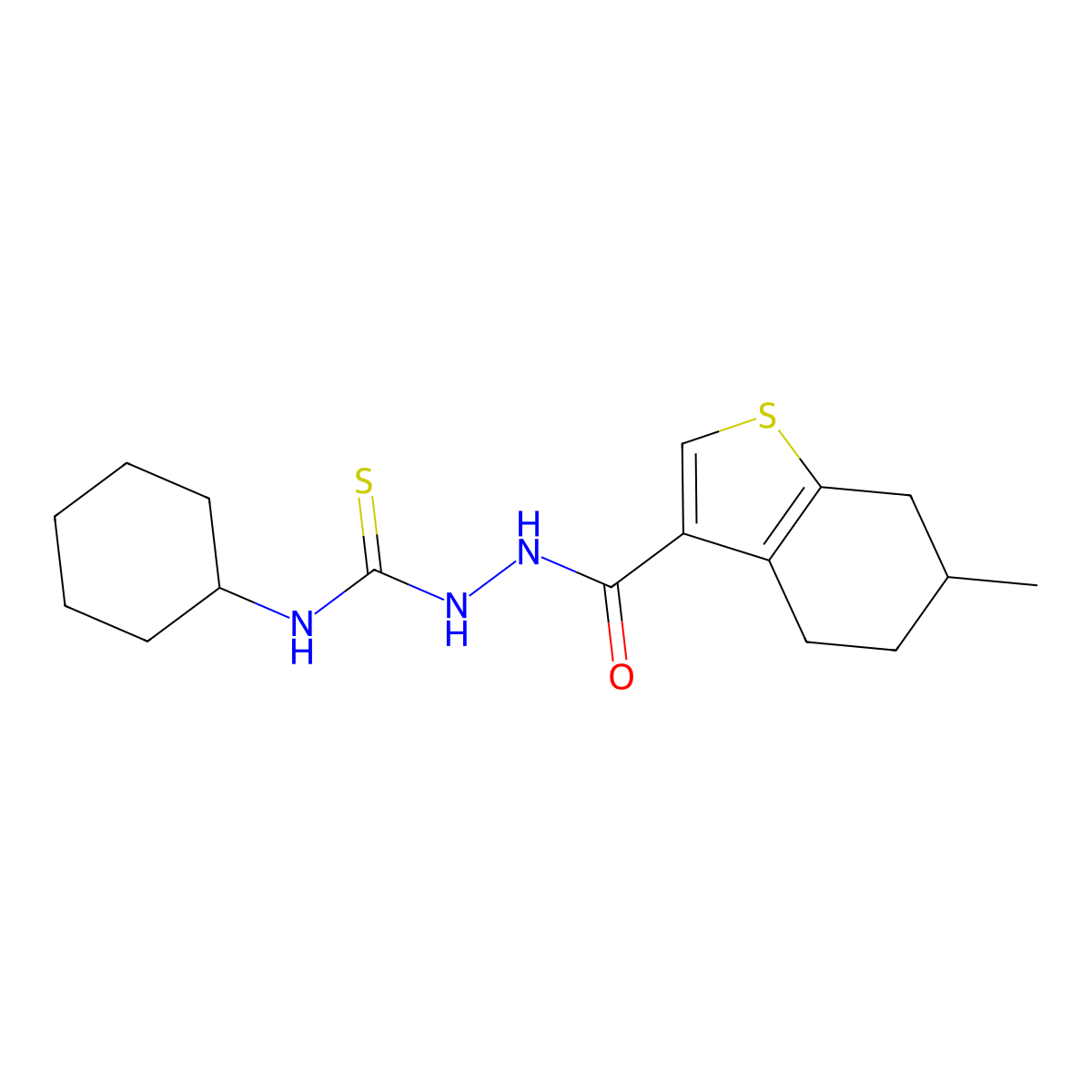 1-Cyclohexyl-3-[(6-methyl-4,5,6,7-tetrahydro-1-benzothiophene-3-carbonyl)amino]thiourea molecular structure, CAS 438230-23-0