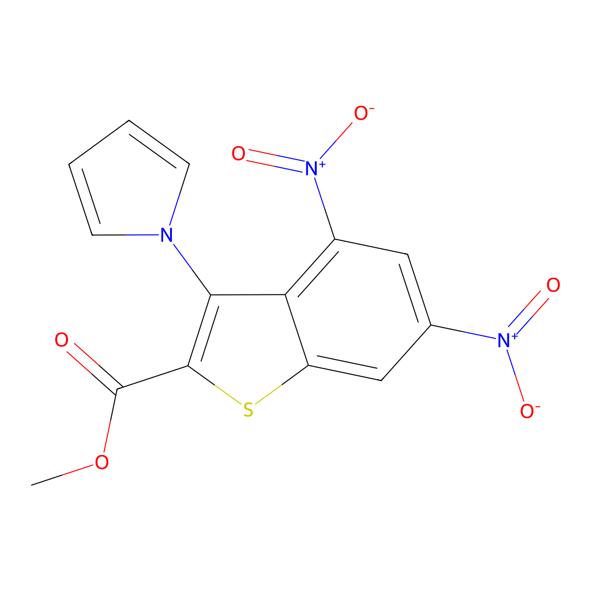methyl 4,6-dinitro-3-(1H-pyrrol-1-yl)-1-benzothiophene-2-carboxylate molecular structure, CAS 438230-25-2