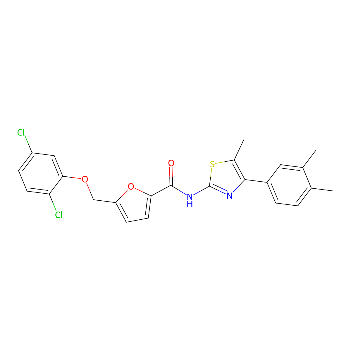 5-[(2,5-Dichlorophenoxy)methyl]-N-[4-(3,4-dimethylphenyl)-5-methyl-2-thiazolyl]-2-furancarboxamide molecular structure, CAS 438230-36-5