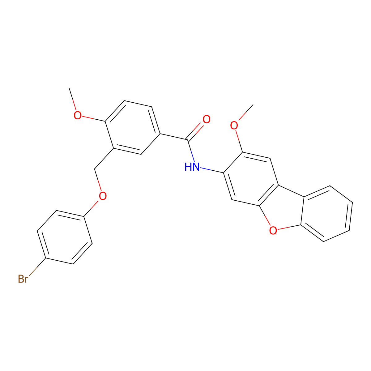 3-[(4-bromophenoxy)methyl]-4-methoxy-N-(2-methoxydibenzofuran-3-yl)benzamide molecular structure, CAS 438230-53-6