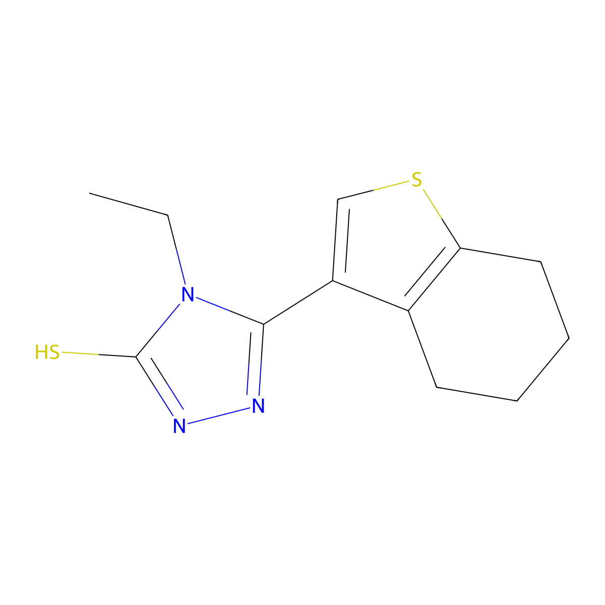 4-ethyl-5-(4,5,6,7-tetrahydro-1-benzothien-3-yl)-4H-1,2,4-triazole-3-thiol molecular structure, CAS 438230-58-1