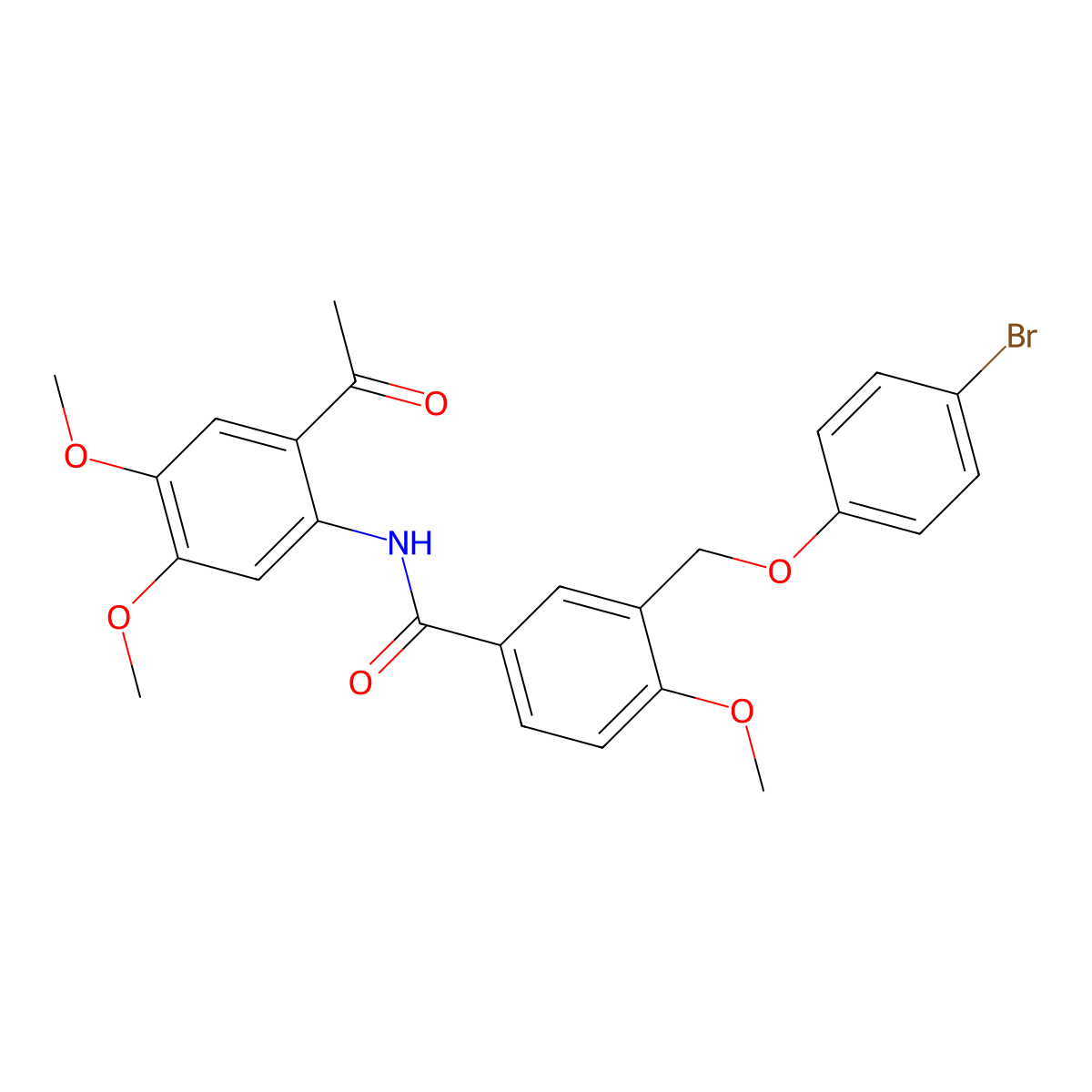 N-(2-Acetyl-4,5-dimethoxyphenyl)-3-((4-bromophenoxy)methyl)-4-methoxybenzamide molecular structure, CAS 438230-59-2