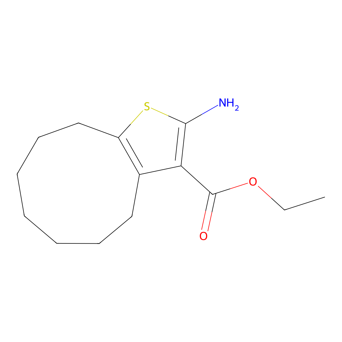 Ethyl 2-amino-5,6,7,8,9,10-hexahydro-4H-cyclonona(b)thiophene-3-carboxylate molecular structure, CAS 438230-65-0
