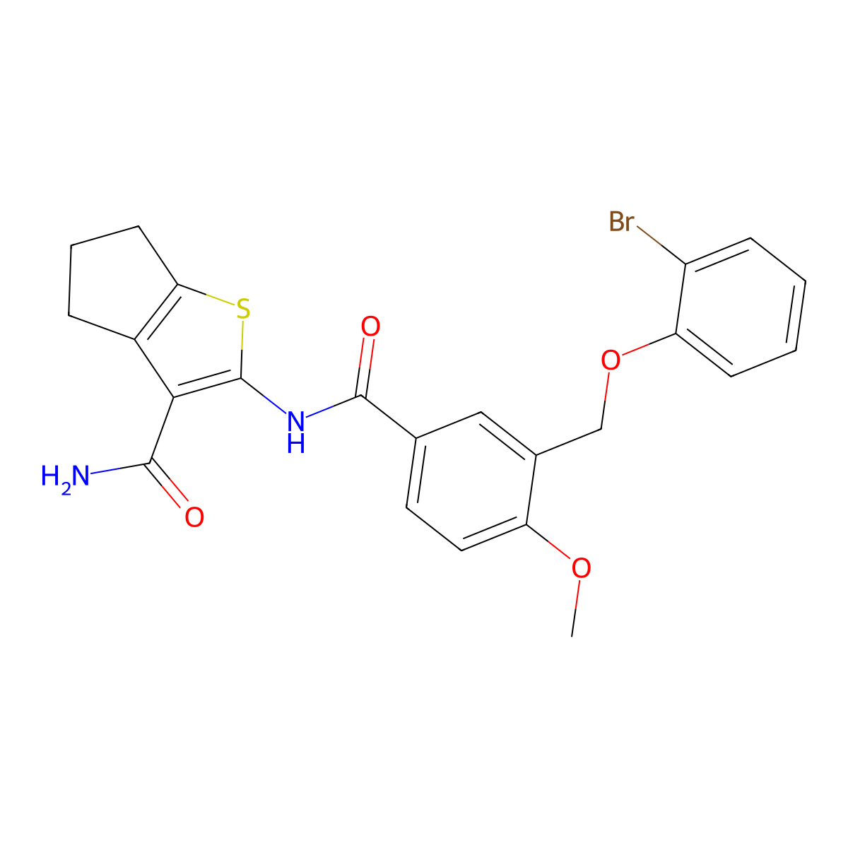 2-({3-[(2-bromophenoxy)methyl]-4-methoxybenzoyl}amino)-5,6-dihydro-4H-cyclopenta[b]thiophene-3-carboxamide molecular structure, CAS 438230-89-8