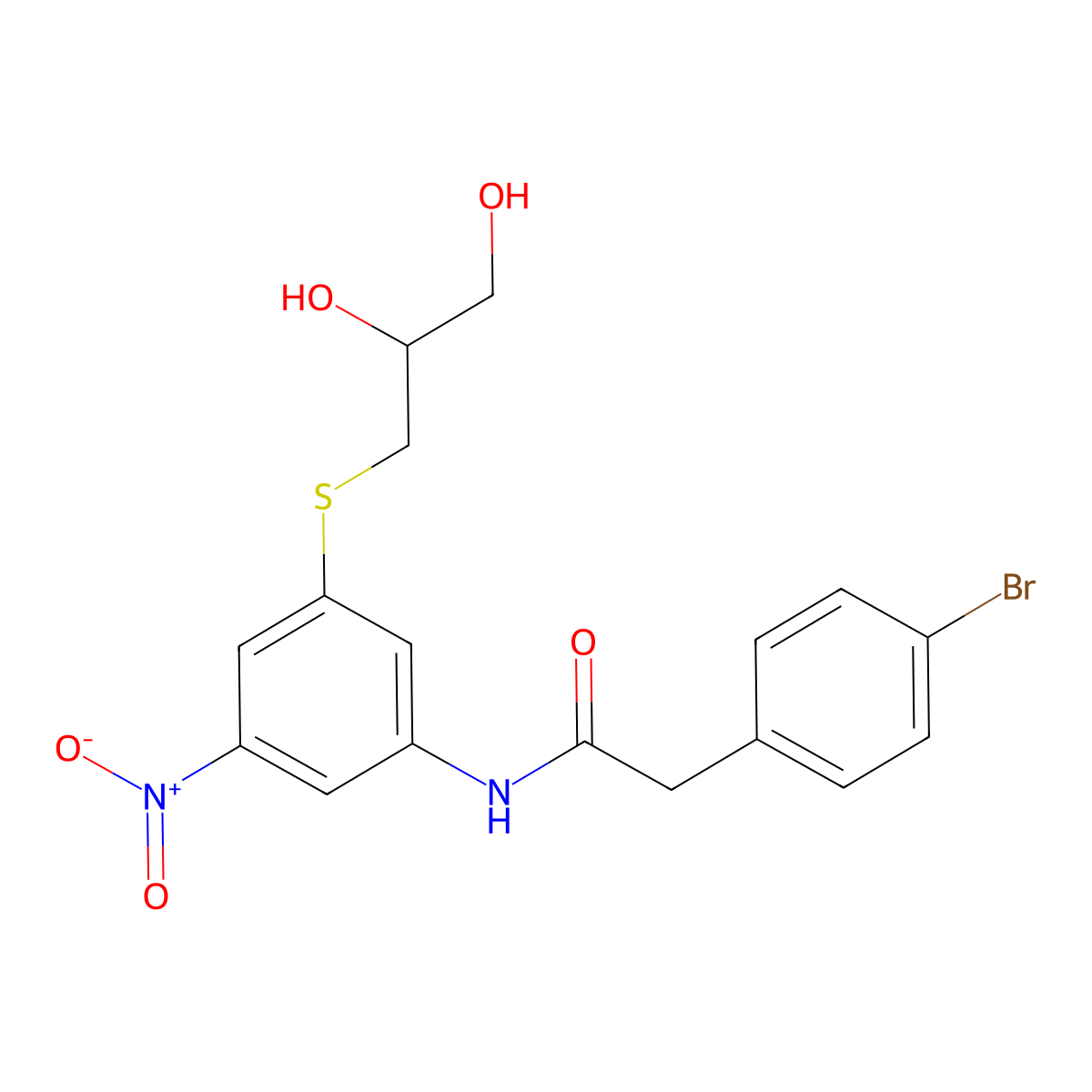 2-(4-bromophenyl)-N-{3-[(2,3-dihydroxypropyl)sulfanyl]-5-nitrophenyl}acetamide molecular structure, CAS 438230-92-3