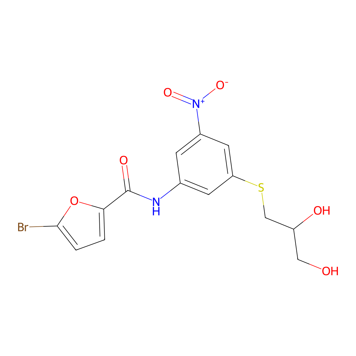 5-bromo-N-[3-(2,3-dihydroxypropylsulfanyl)-5-nitrophenyl]furan-2-carboxamide molecular structure, CAS 438230-93-4