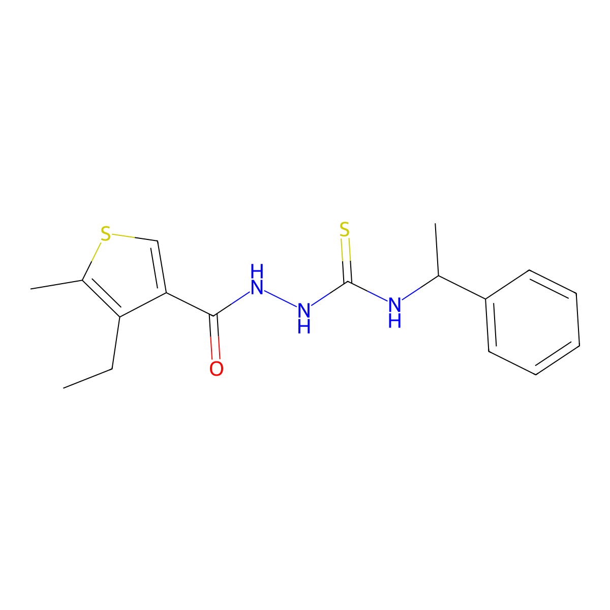 1-[(4-Ethyl-5-methylthiophene-3-carbonyl)amino]-3-(1-phenylethyl)thiourea molecular structure, CAS 438230-99-0