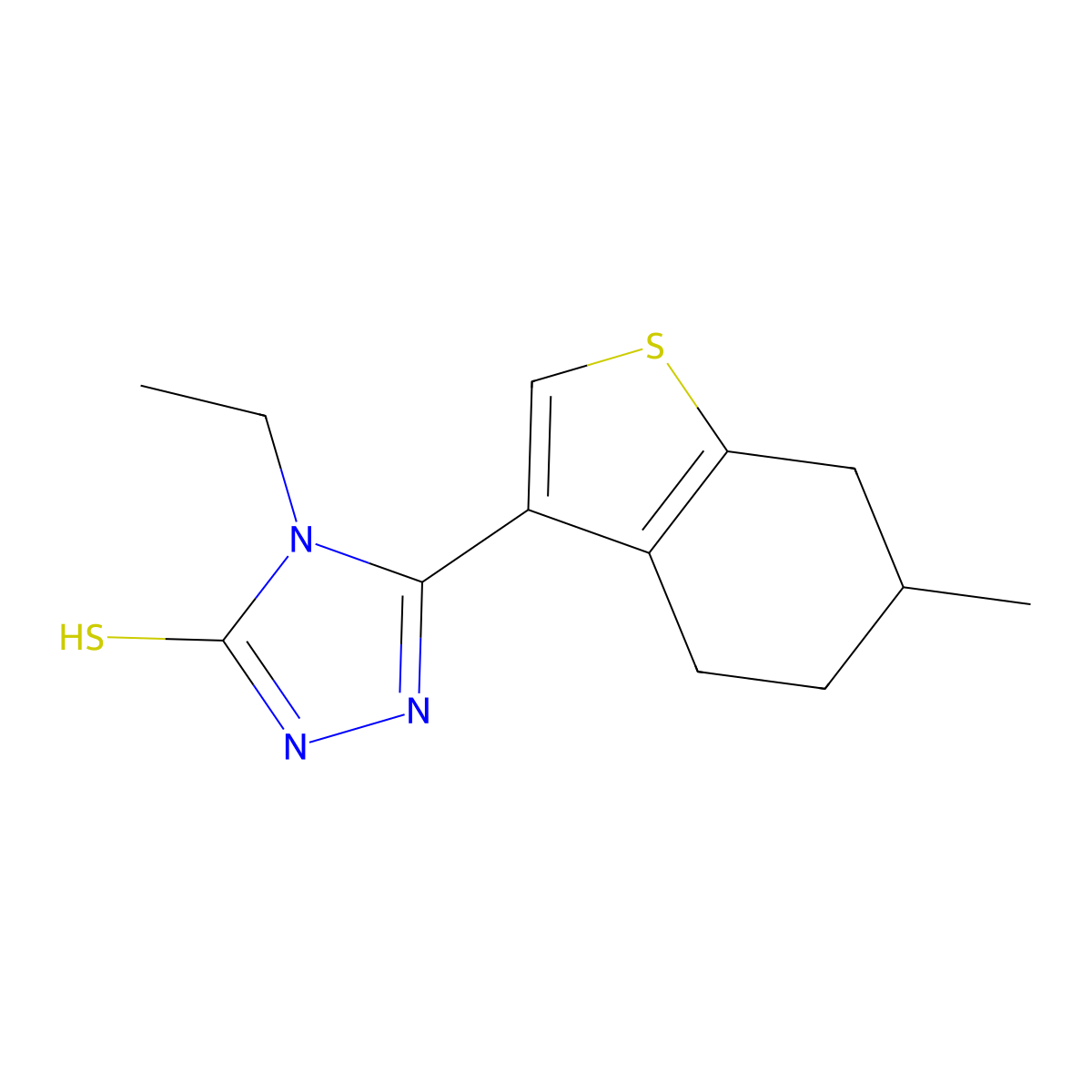 4-ethyl-5-(6-methyl-4,5,6,7-tetrahydro-1-benzothien-3-yl)-4H-1,2,4-triazole-3-thiol molecular structure, CAS 438231-18-6