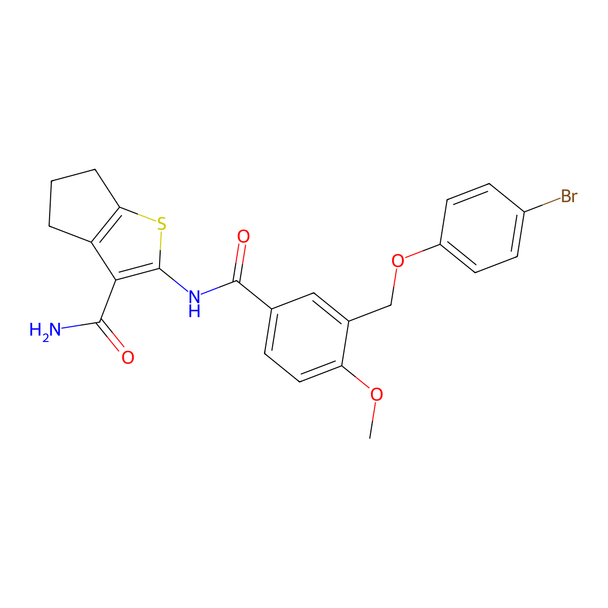 2-({3-[(4-bromophenoxy)methyl]-4-methoxybenzoyl}amino)-5,6-dihydro-4H-cyclopenta[b]thiophene-3-carboxamide molecular structure, CAS 438231-23-3