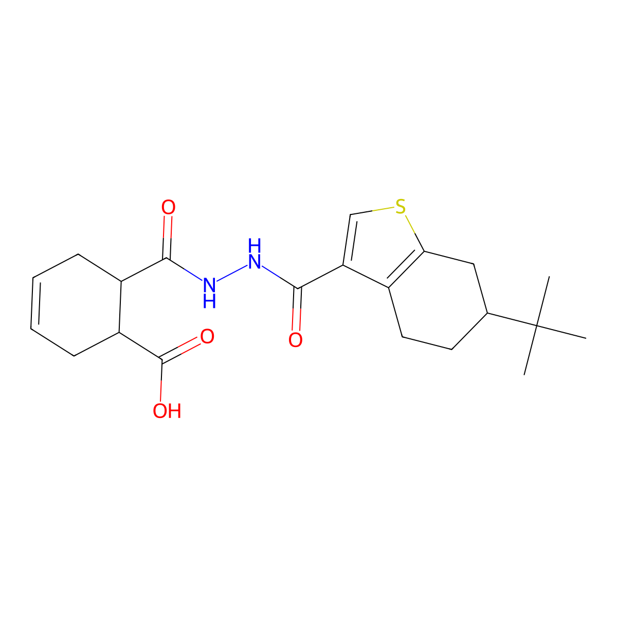 6-({2-[(6-Tert-butyl-4,5,6,7-tetrahydro-1-benzothiophen-3-yl)carbonyl]hydrazinyl}carbonyl)cyclohex-3-ene-1-carboxylic acid molecular structure, CAS 438231-26-6