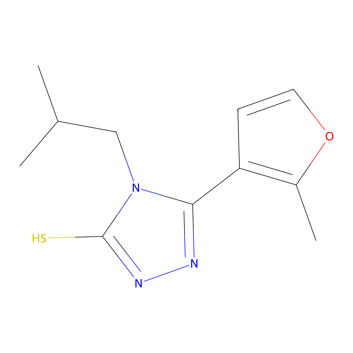 4-isobutyl-5-(2-methyl-3-furyl)-4H-1,2,4-triazol-3-yl hydrosulfide molecular structure, CAS 438231-45-9
