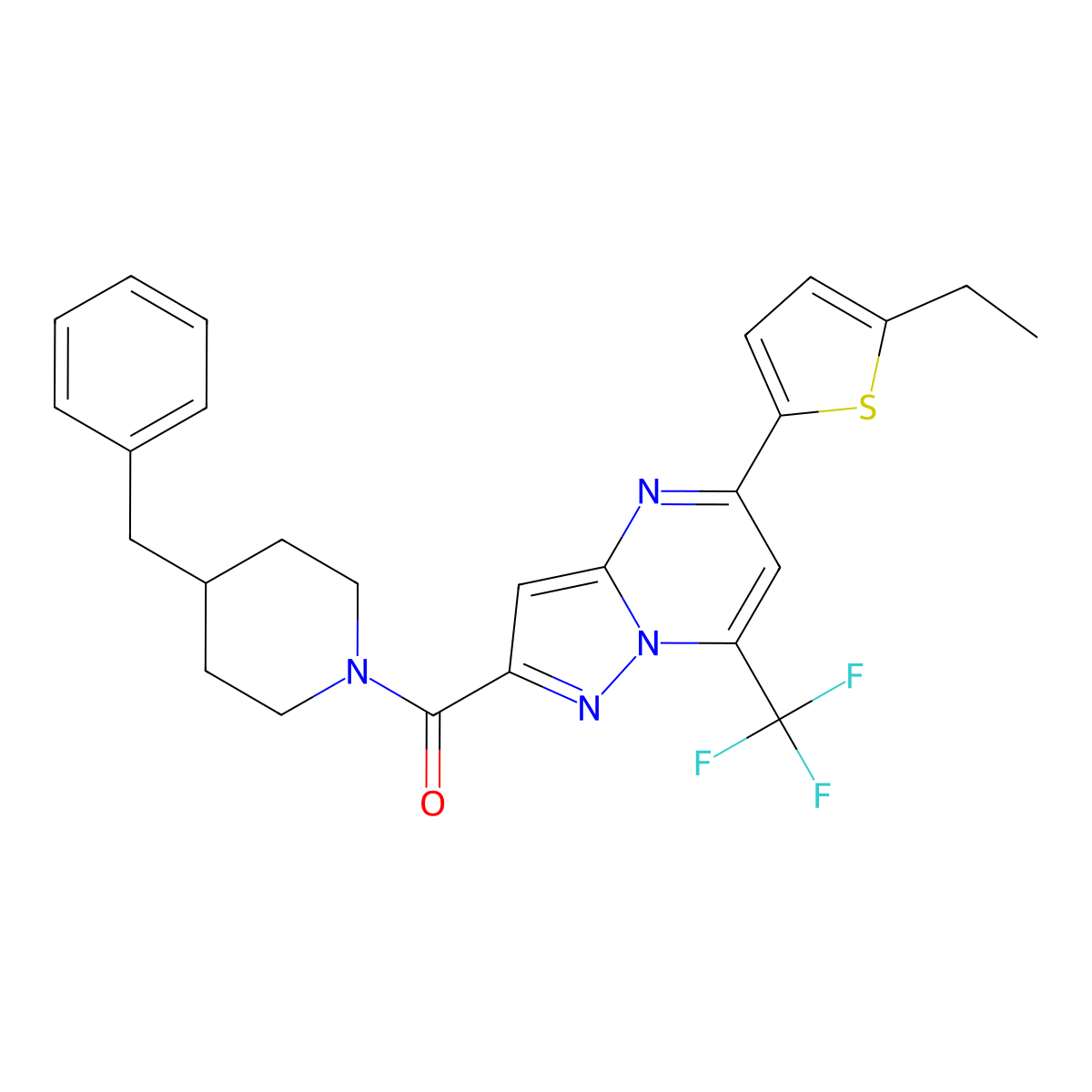 (4-Benzylpiperidin-1-yl)-[5-(5-ethylthiophen-2-yl)-7-(trifluoromethyl)pyrazolo[1,5-a]pyrimidin-2-yl]methanone molecular structure, CAS 438231-52-8