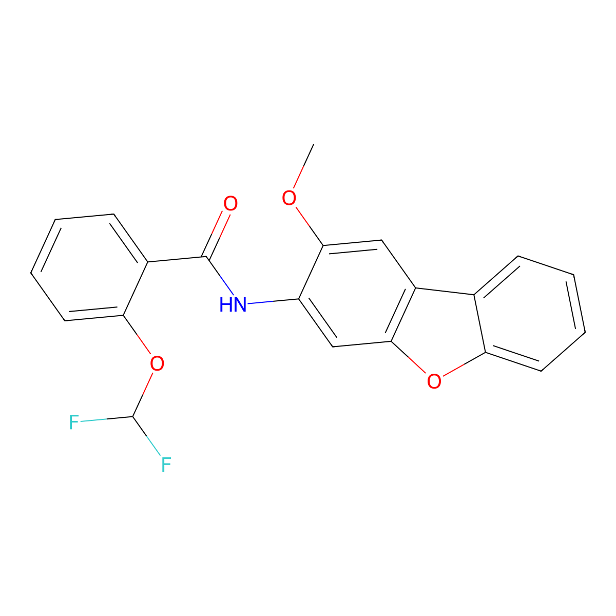 2-(difluoromethoxy)-N-(2-methoxydibenzofuran-3-yl)benzamide molecular structure, CAS 438231-60-8