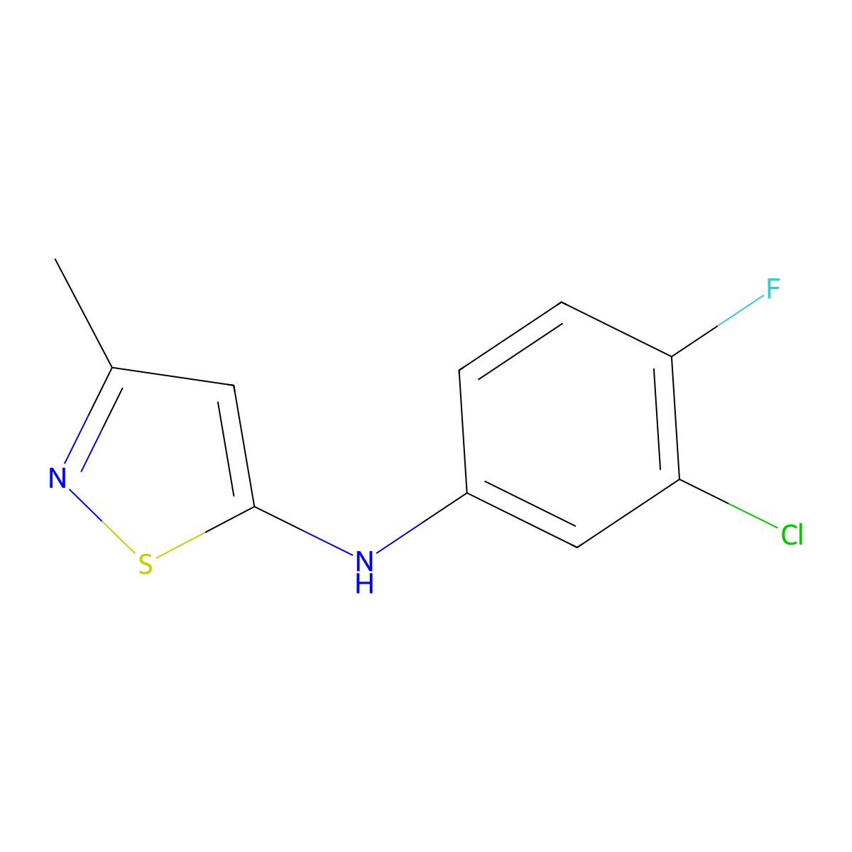 N-(3-chloro-4-fluorophenyl)-3-methyl-1,2-thiazol-5-amine molecular structure, CAS 438231-70-0