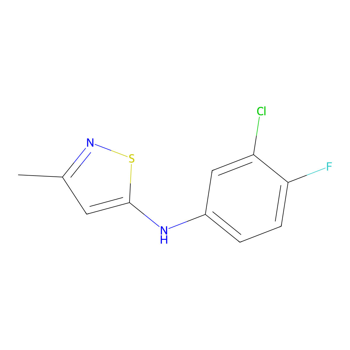 N-(3-chloro-4-fluorophenyl)-3-methyl-1,2-thiazol-5-amine molecular structure, CAS 438231-70-0