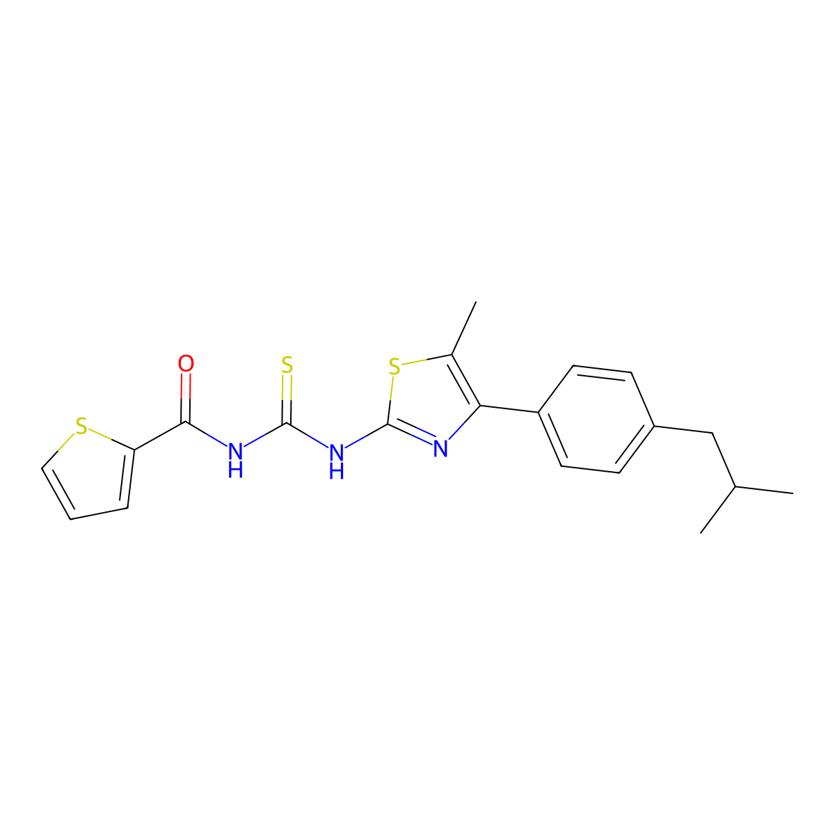 N-[4-(4-isobutylphenyl)-5-methyl-1,3-thiazol-2-yl]-N'-(2-thienylcarbonyl)thiourea molecular structure, CAS 438231-84-6