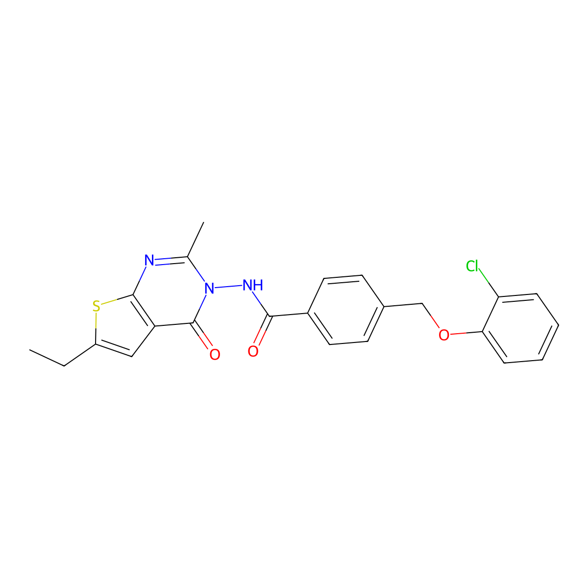 4-[(2-chlorophenoxy)methyl]-N-(6-ethyl-2-methyl-4-oxothieno[2,3-d]pyrimidin-3-yl)benzamide molecular structure, CAS 438231-89-1