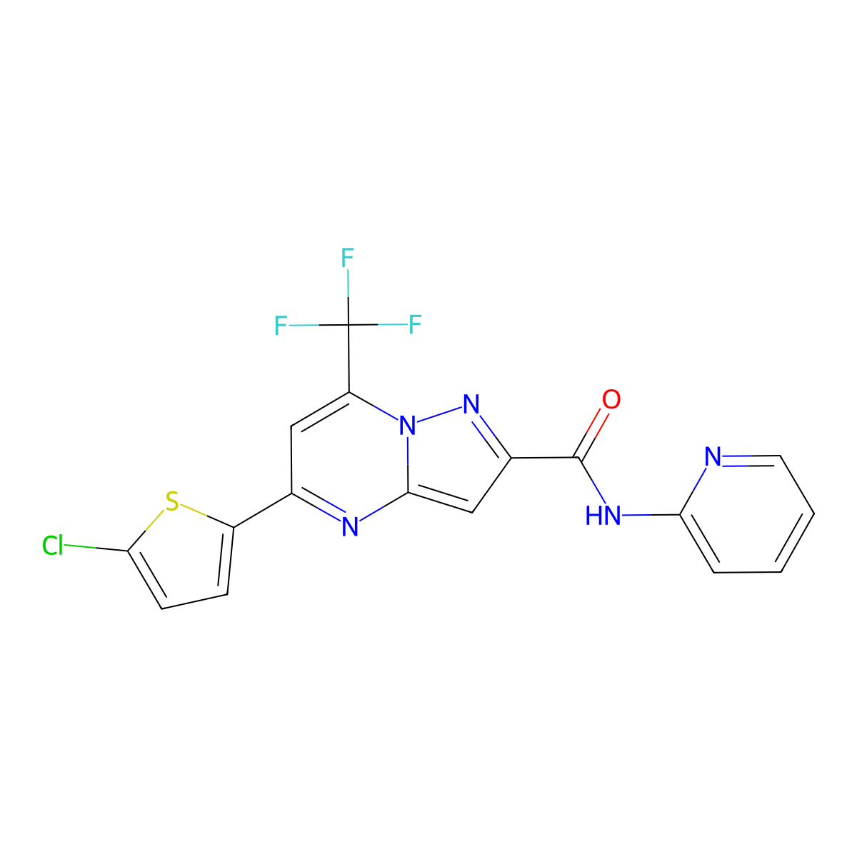 5-(5-chlorothiophen-2-yl)-N-pyridin-2-yl-7-(trifluoromethyl)pyrazolo[1,5-a]pyrimidine-2-carboxamide molecular structure, CAS 438231-95-9