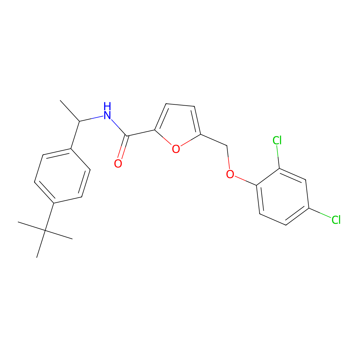 N-[1-(4-tert-butylphenyl)ethyl]-5-[(2,4-dichlorophenoxy)methyl]furan-2-carboxamide molecular structure, CAS 438231-97-1