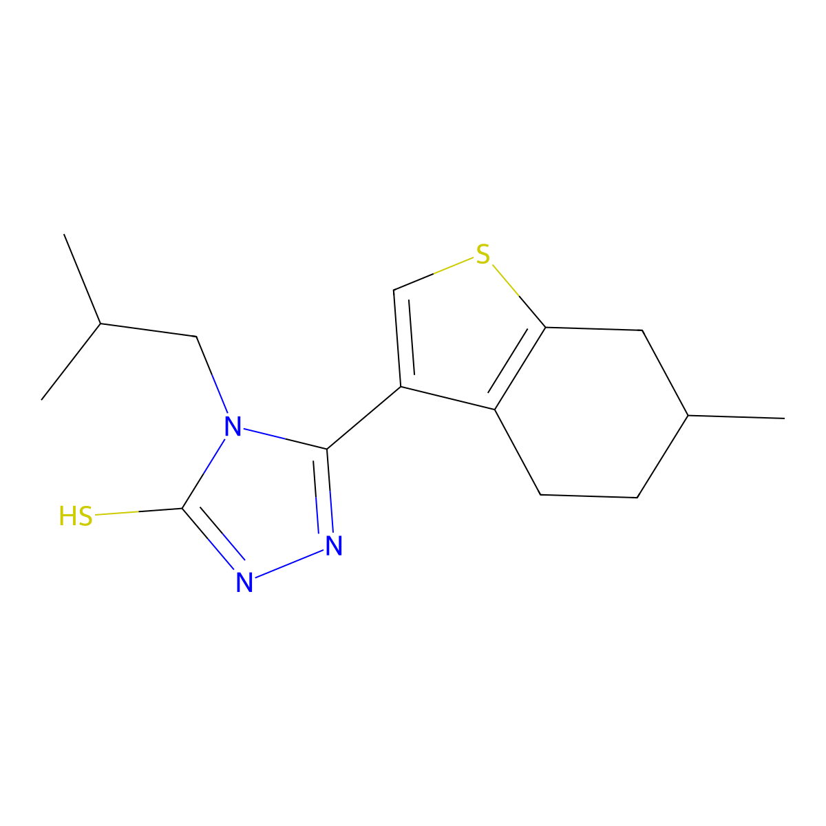 4-(2-methylpropyl)-3-(6-methyl-4,5,6,7-tetrahydro-1-benzothiophen-3-yl)-1H-1,2,4-triazole-5-thione molecular structure, CAS 438231-99-3