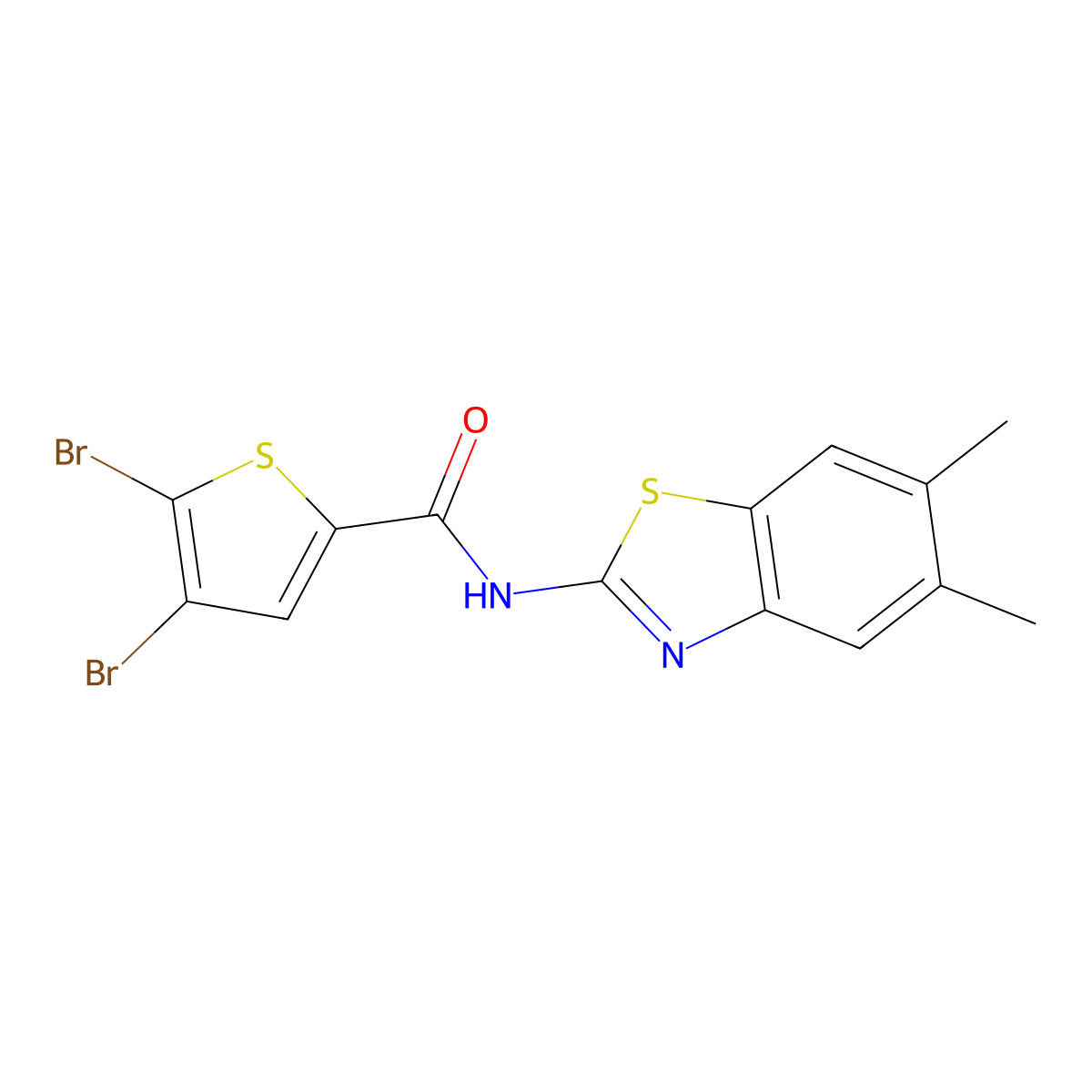 4,5-dibromo-N-(5,6-dimethyl-1,3-benzothiazol-2-yl)thiophene-2-carboxamide molecular structure, CAS 438232-07-6